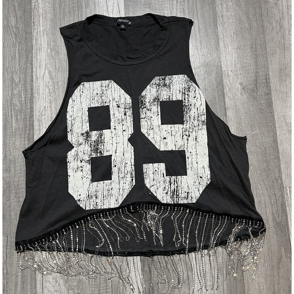 Originality Women’s Gray Fringe Tank Top Graphic 89 Size Small 100% Cotton